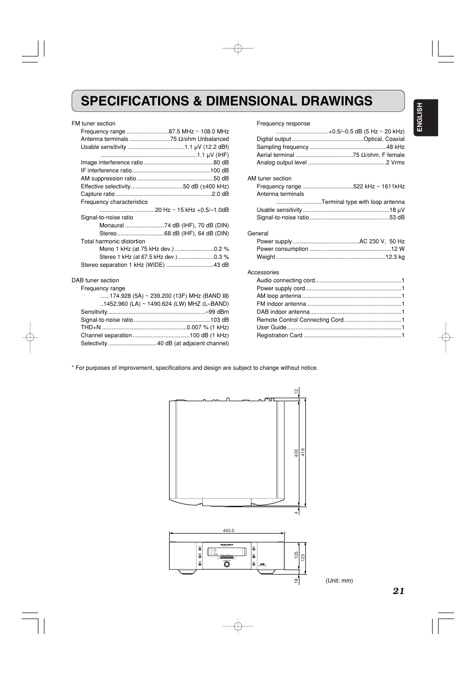 Specifications & dimensional drawings | Marantz ST-15S1 User Manual | Page 24 / 26