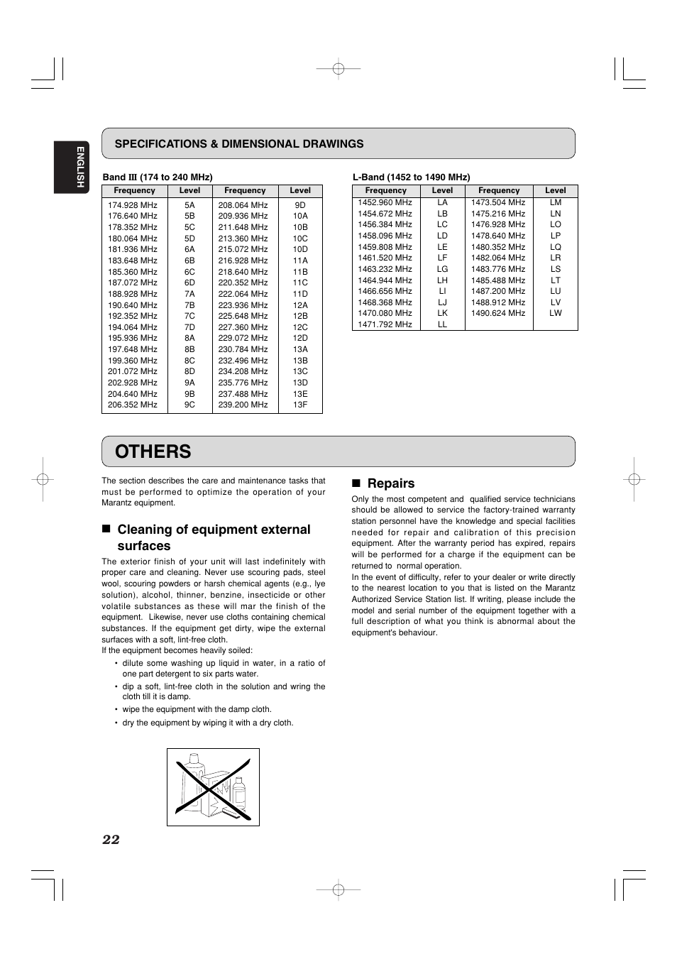 Others, 7 cleaning of equipment external surfaces, 7 repairs | Marantz ST-15S1 User Manual | Page 25 / 26