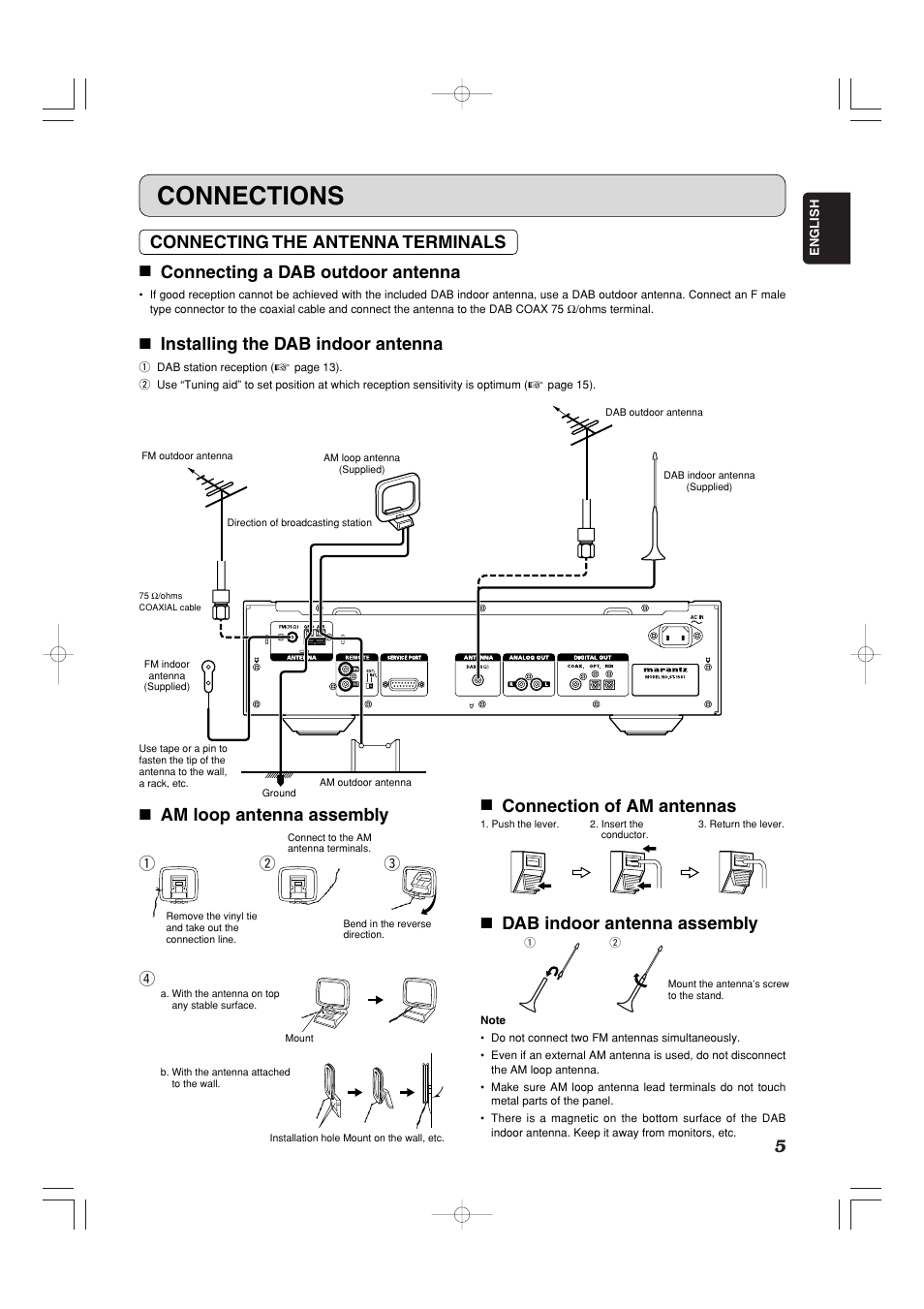 Connections, 7 installing the dab indoor antenna, Qr w e | Marantz ST-15S1 User Manual | Page 8 / 26