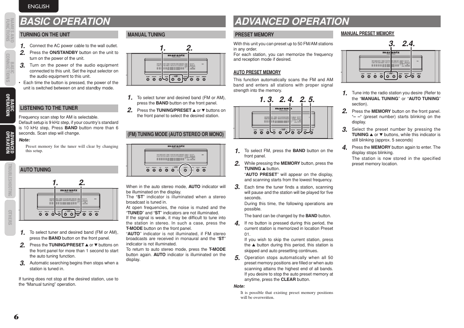 Basic operation, Advanced operation, Tuner st6003 | Marantz ST6003 User Manual | Page 11 / 17