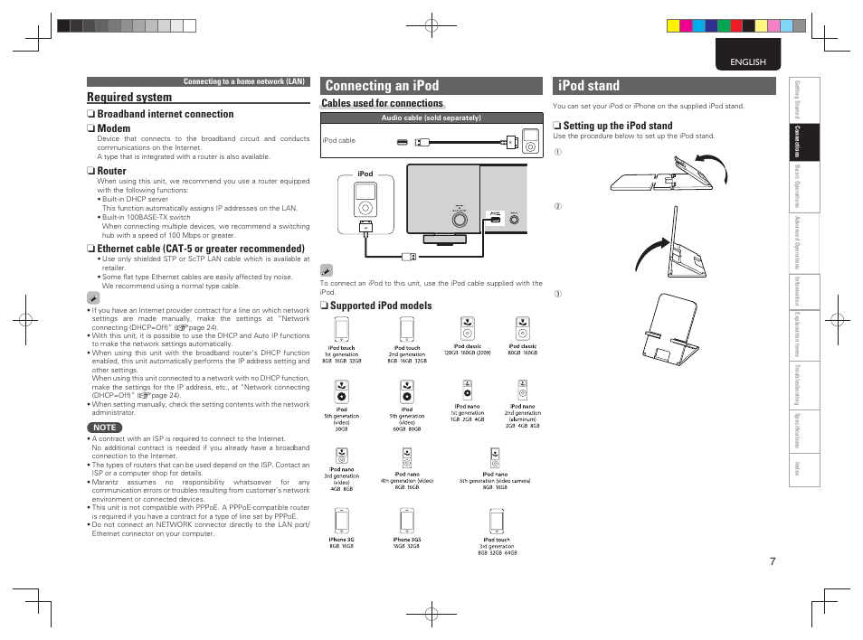 Connecting an ipod, Ipod stand, Required system | Marantz NA7004 User Manual | Page 13 / 46