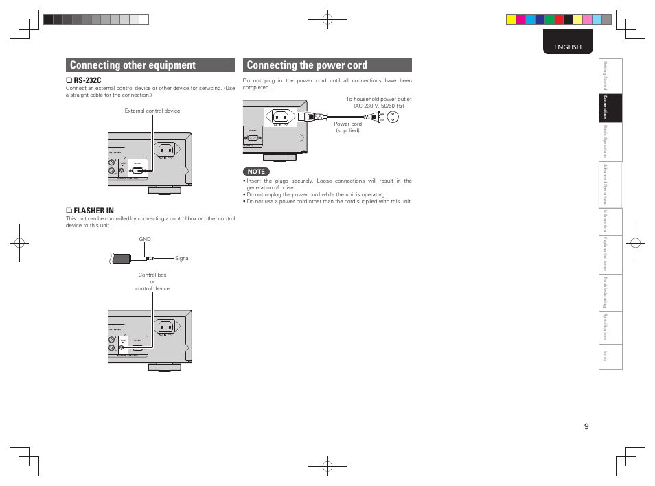 Connecting the power cord, Connecting other equipment, N rs-232c | N flasher in | Marantz NA7004 User Manual | Page 15 / 46