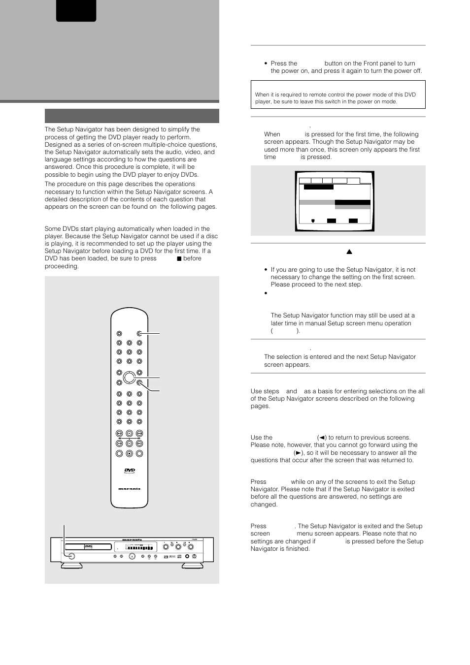 Setting up the player, Using the setup navigator, English | Marantz DV-17 User Manual | Page 14 / 52