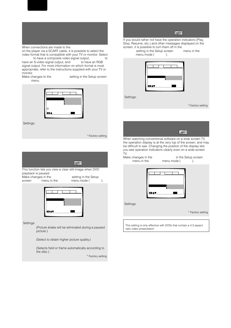 Selecting the type of paused image to display, Turning the on-screen display on or off, Setting the position of the on-screen display | English | Marantz DV-17 User Manual | Page 26 / 52