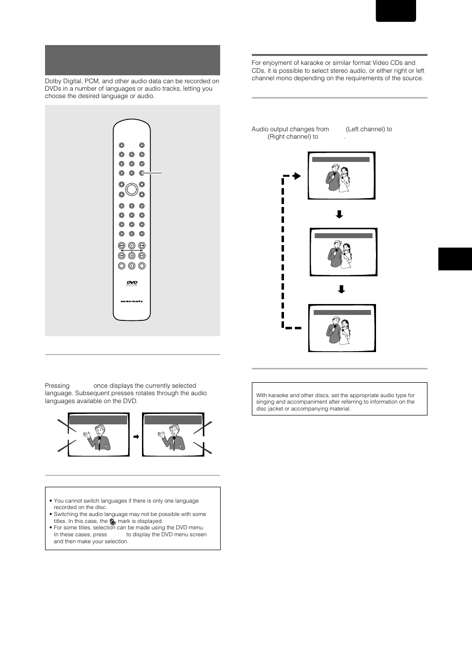 Changing audio type, English, Setting the language options | Video cd/cd, Audio, Hello hola | Marantz DV-17 User Manual | Page 29 / 52