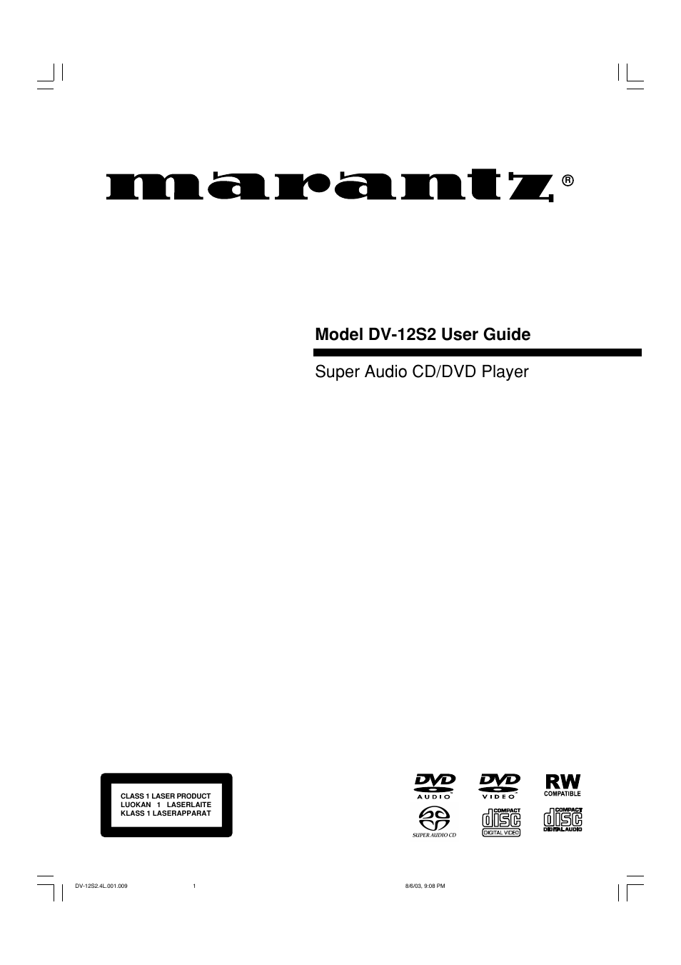 Marantz DV-12S2 User Manual | 188 pages