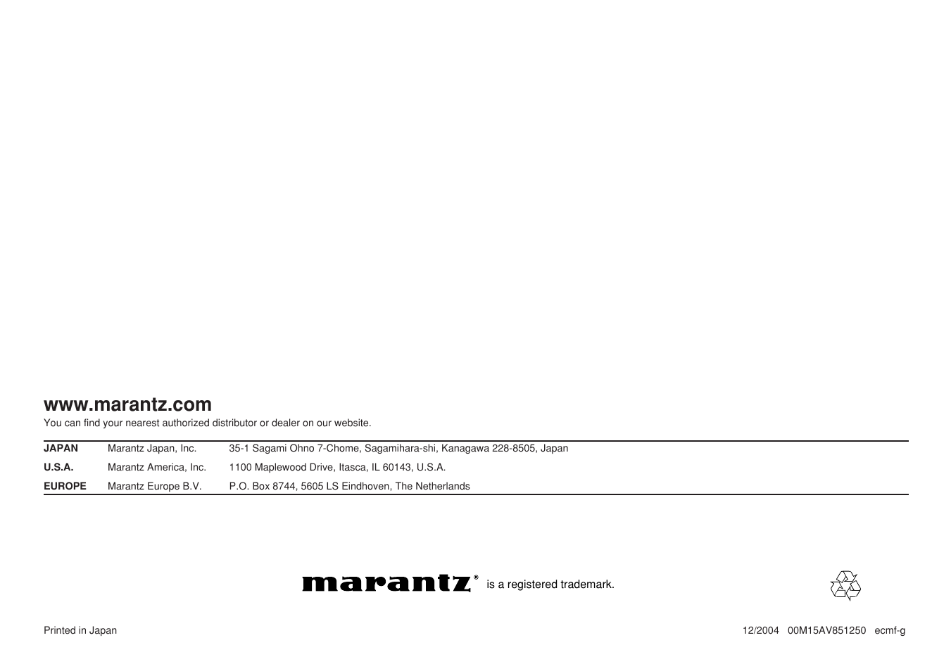 Marantz VP-12S4 User Manual | Page 37 / 37