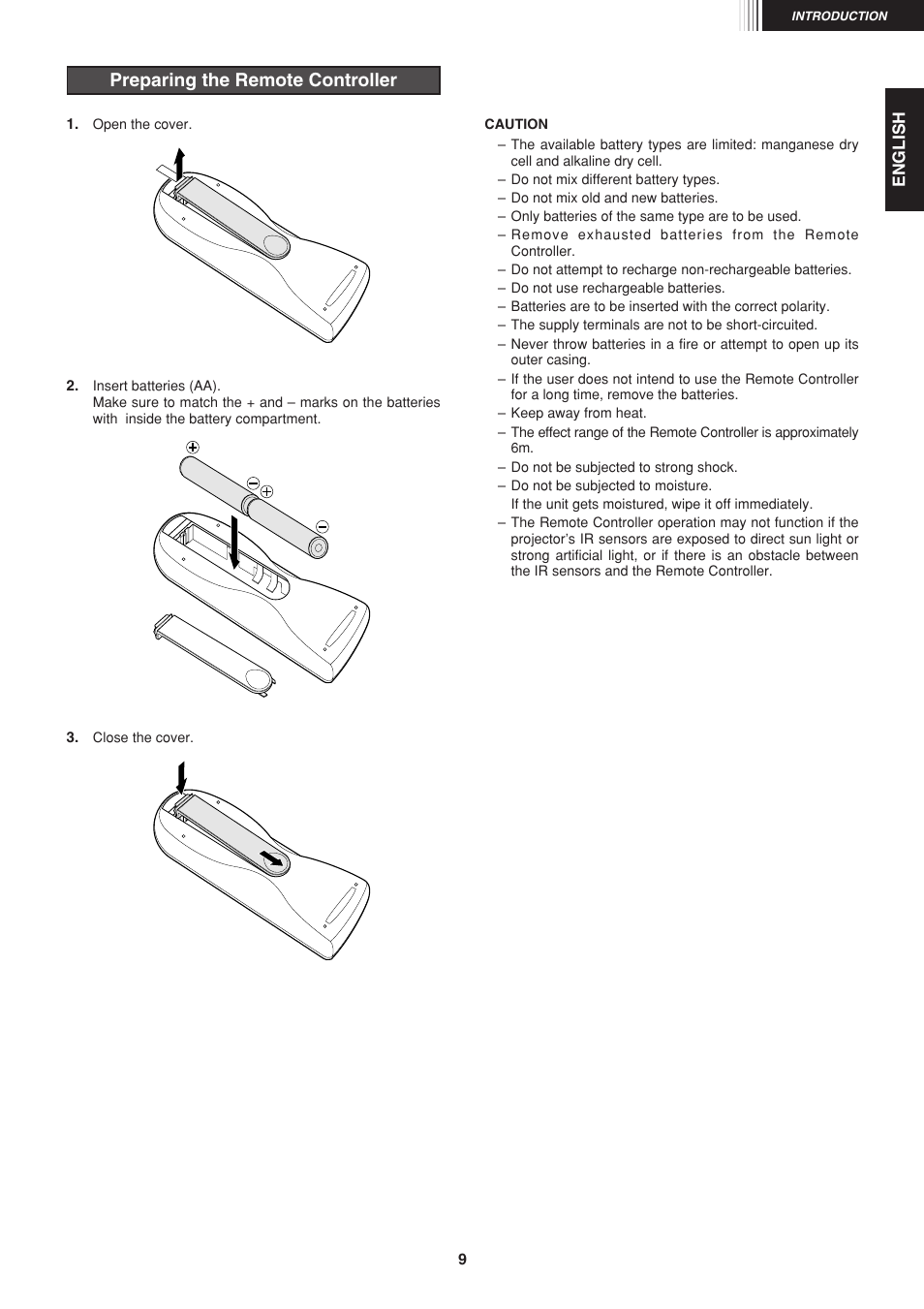 Preparing the remote controller | Marantz VP-12S1N User Manual | Page 11 / 31