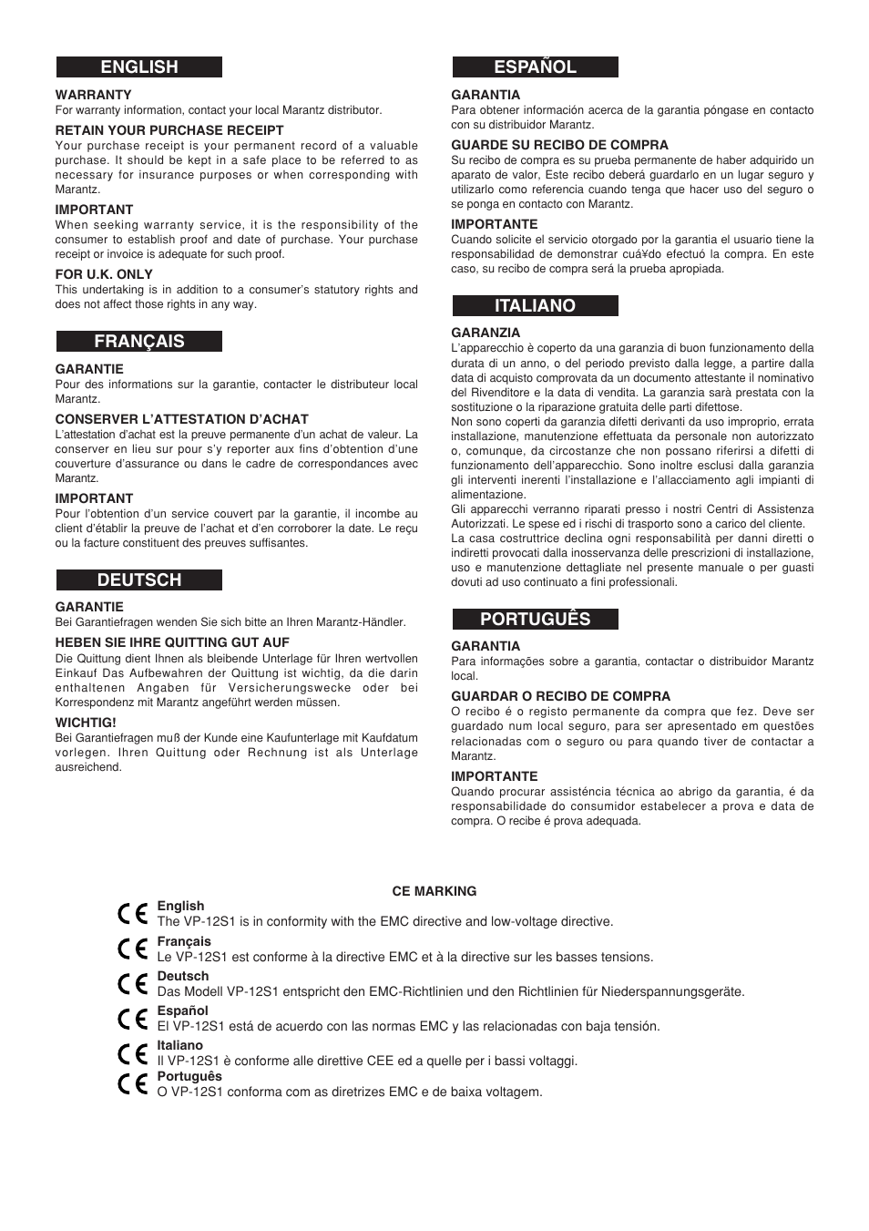 Marantz VP-12S1N User Manual | Page 2 / 31