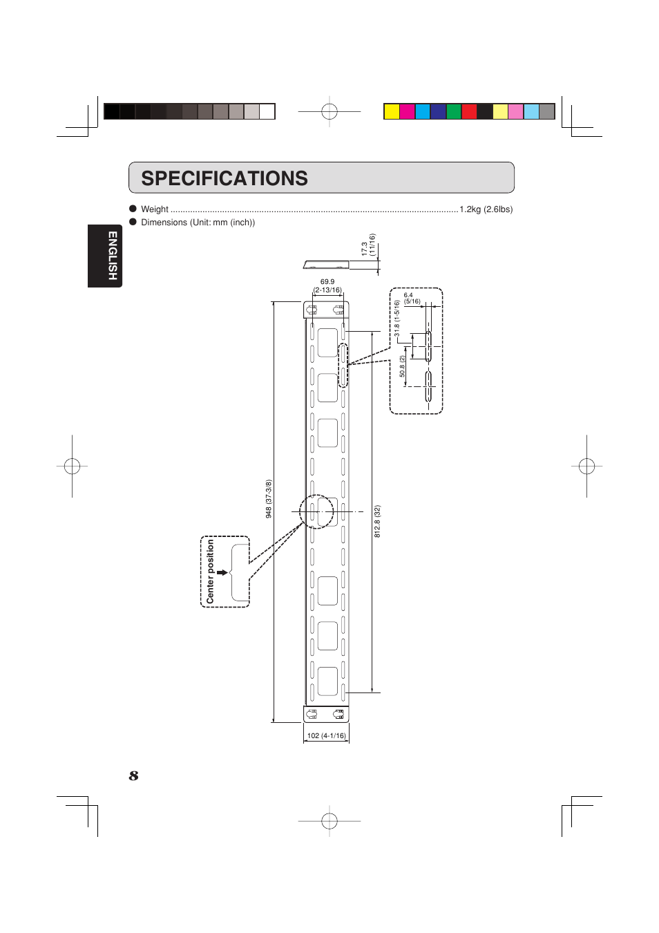 Specifications, English | Marantz MT7001 User Manual | Page 8 / 8