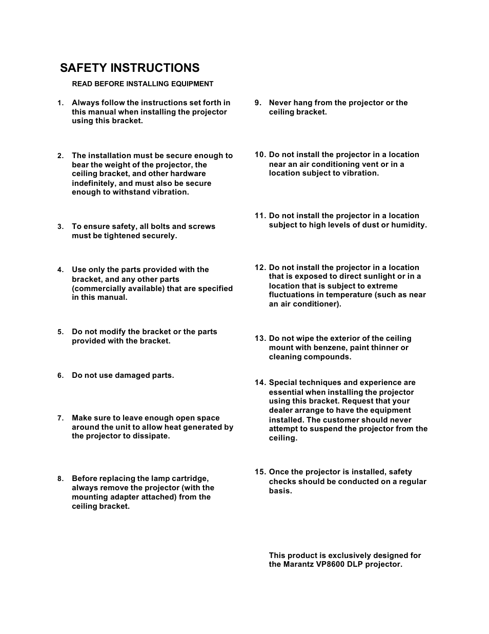 Safety instructions | Marantz MT8600 User Manual | Page 2 / 7