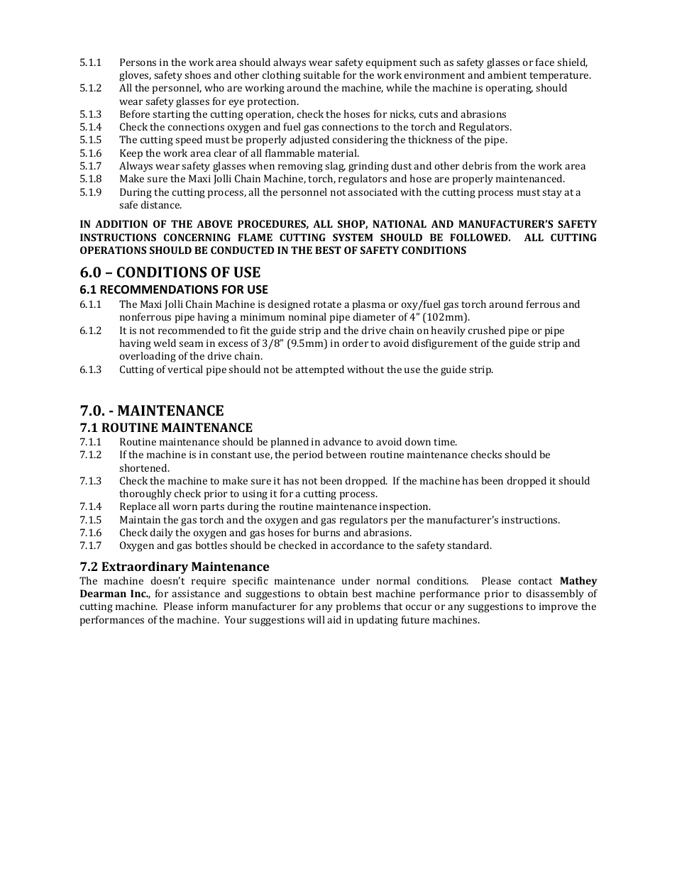 0 – conditions of use, - maintenance | Mathey Dearman Maxi Jolli Chain Machine User Manual | Page 13 / 23