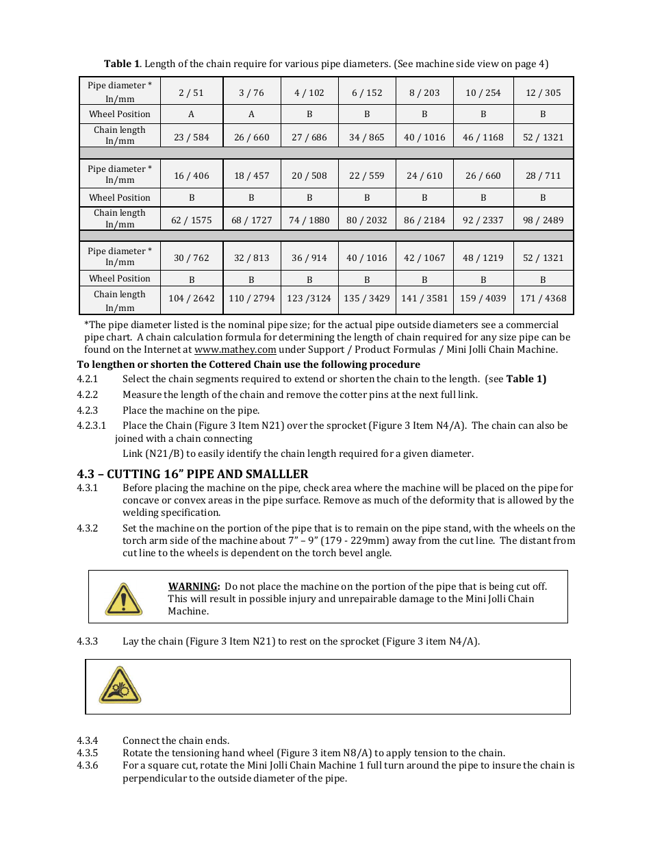 3 – cutting 16” pipe and smalller | Mathey Dearman Mini Jolli Chain Machine User Manual | Page 6 / 20