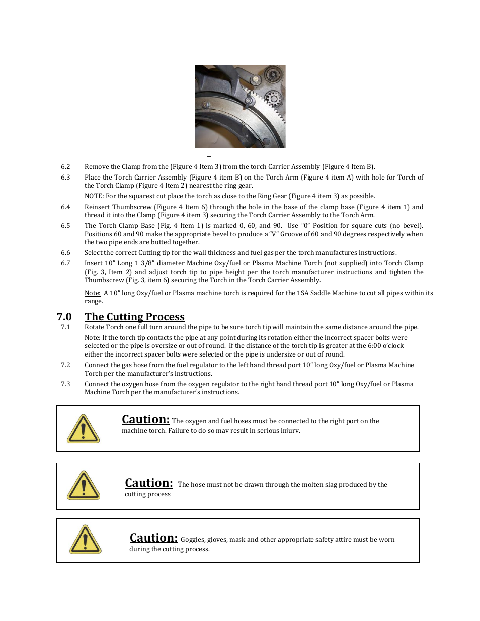 Caution, 0 the cutting process | Mathey Dearman 1SA Saddle Machine User Manual | Page 9 / 17