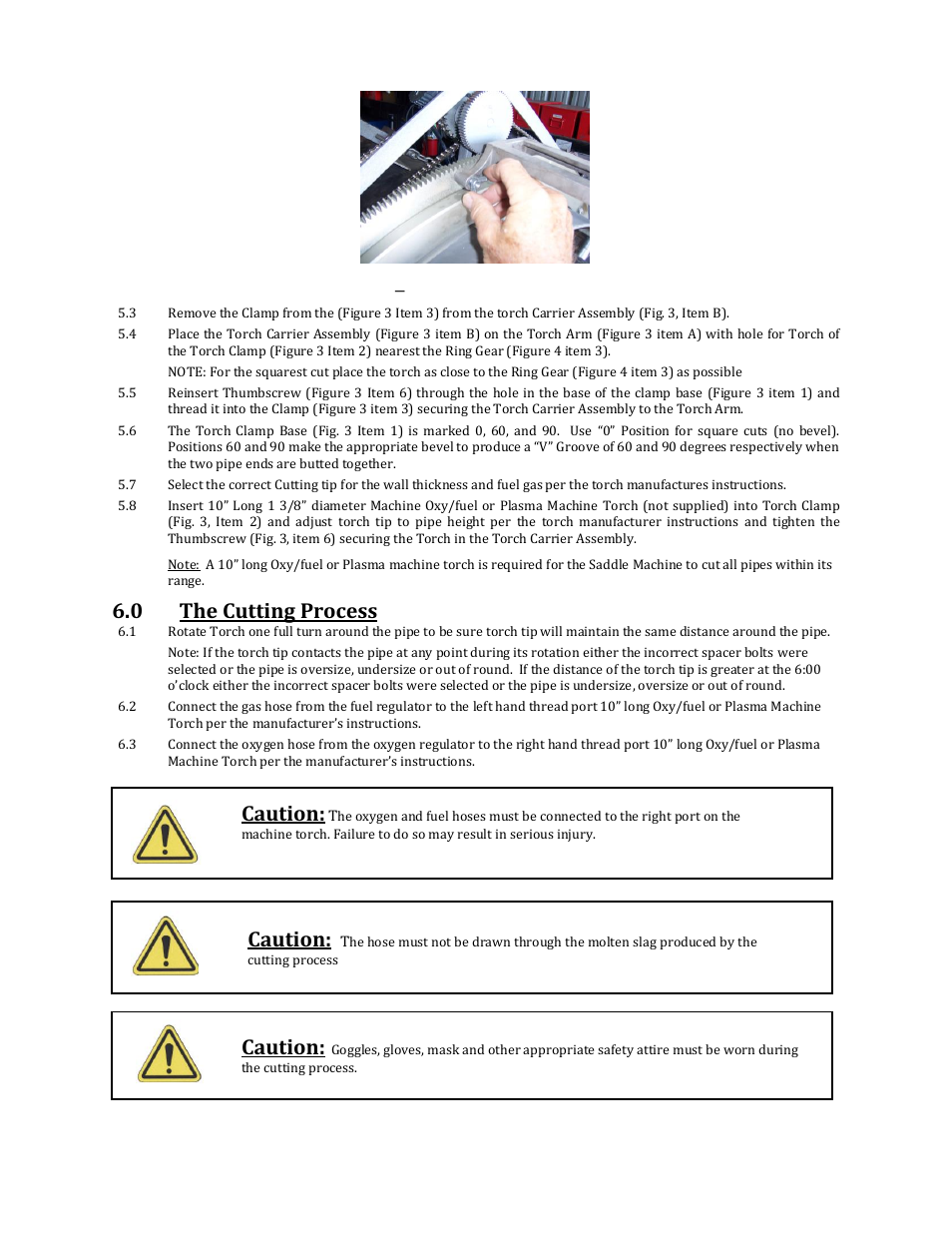 0 the cutting process, Caution | Mathey Dearman 5SA Saddle Machine User Manual | Page 8 / 20