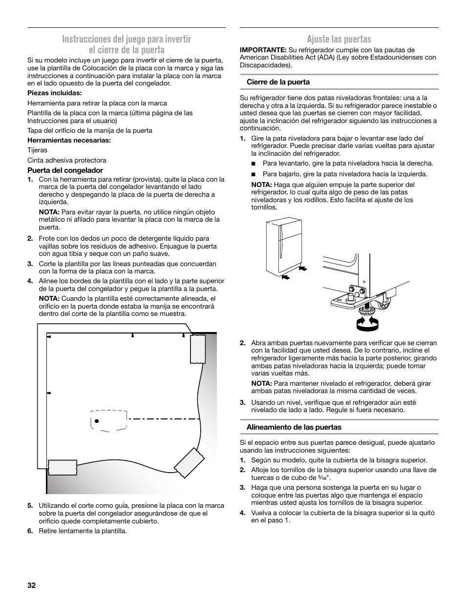 Ajuste las puertas | Maytag MRT519SZDM User Manual | Page 32 / 68