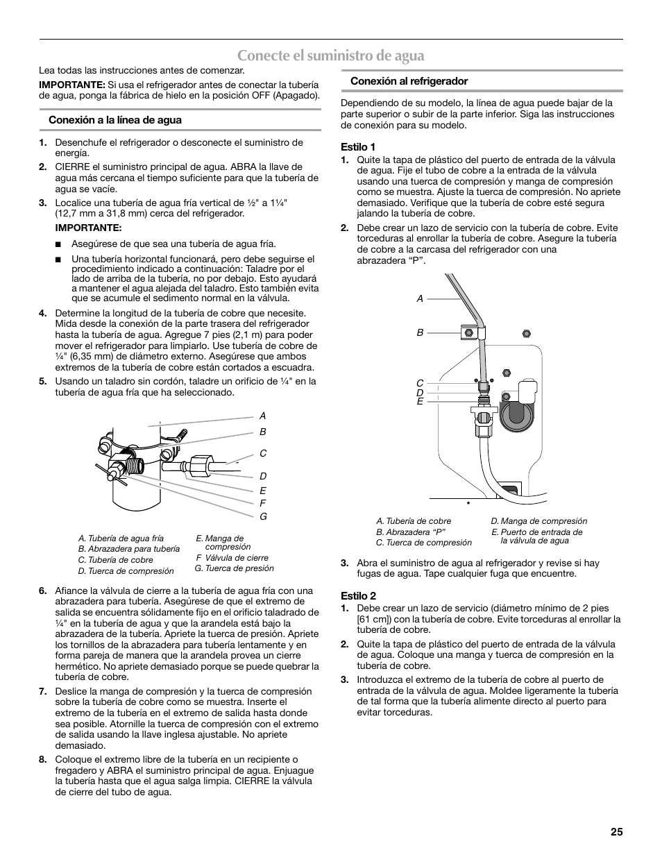 Conecte el suministro de agua | Maytag MBF2562HEW User Manual | Page 25 / 66
