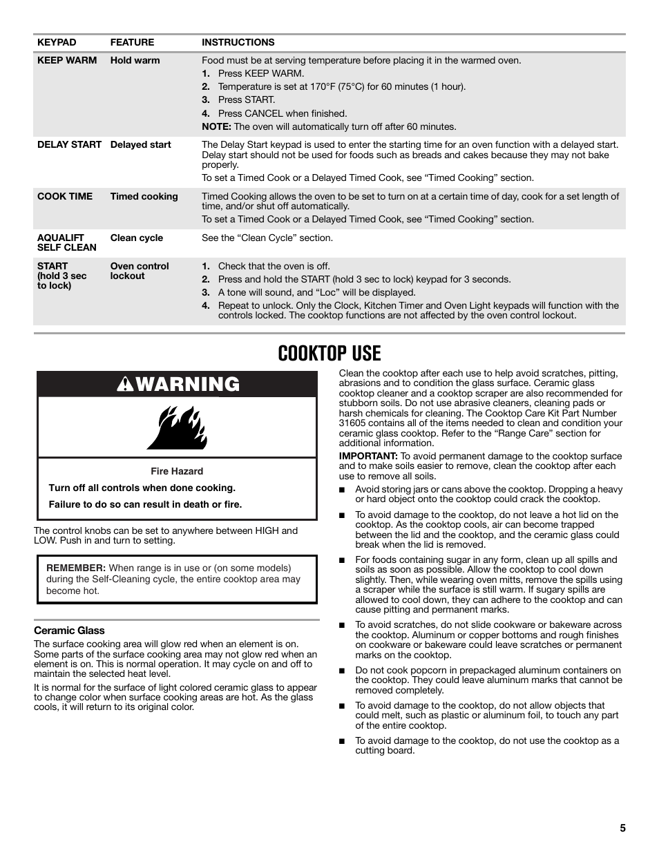 Cooktop use, Warning | Maytag MER8650ES User Manual | Page 5 / 20