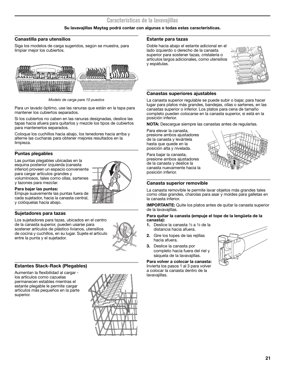 Características de la lavavajillas | Maytag MDB8969SDM User Manual | Page 21 / 42