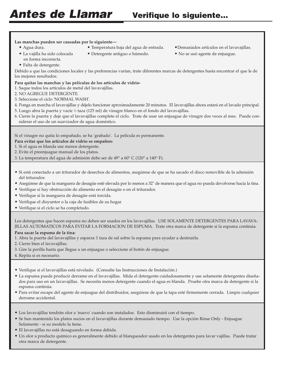 Antes de llamar, Verifique lo siguiente | Maytag PDB1100AWE User Manual | Page 26 / 28