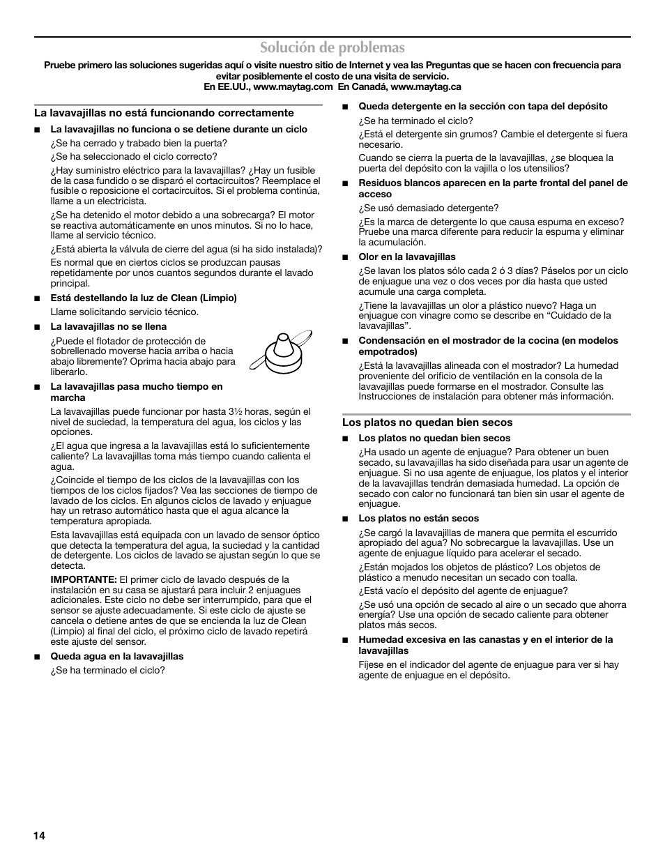Solución de problemas | Maytag MDBS469PAS User Manual | Page 14 / 26