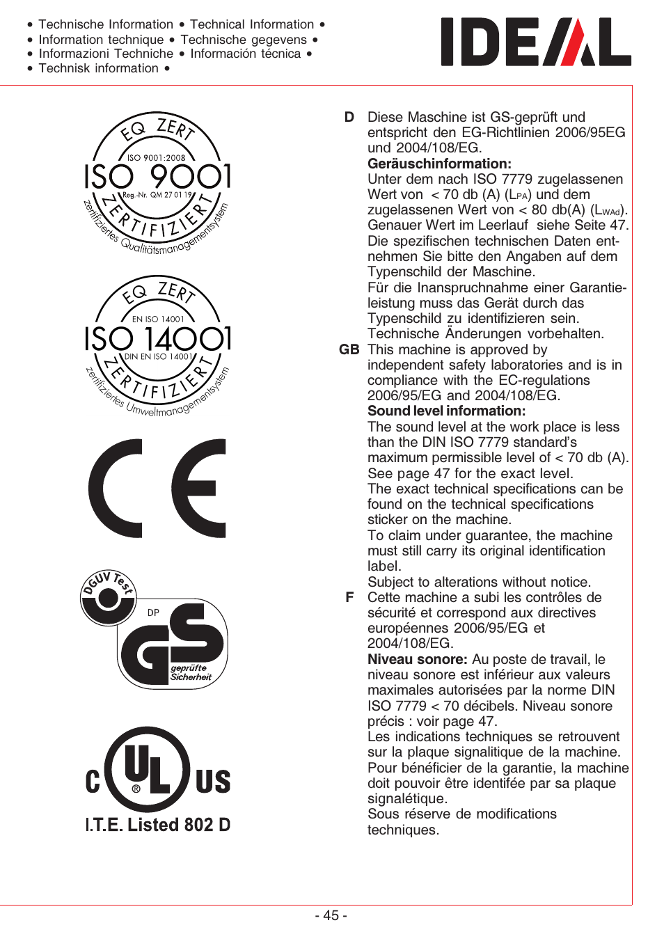 MBM Corporation IDEAL 4005 User Manual | Page 45 / 56