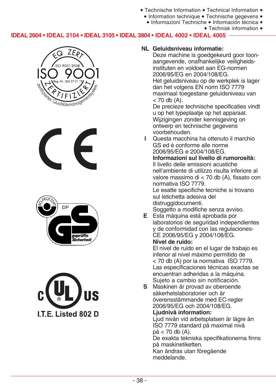 MBM Corporation IDEAL 3105 SMC User Manual | Page 38 / 44