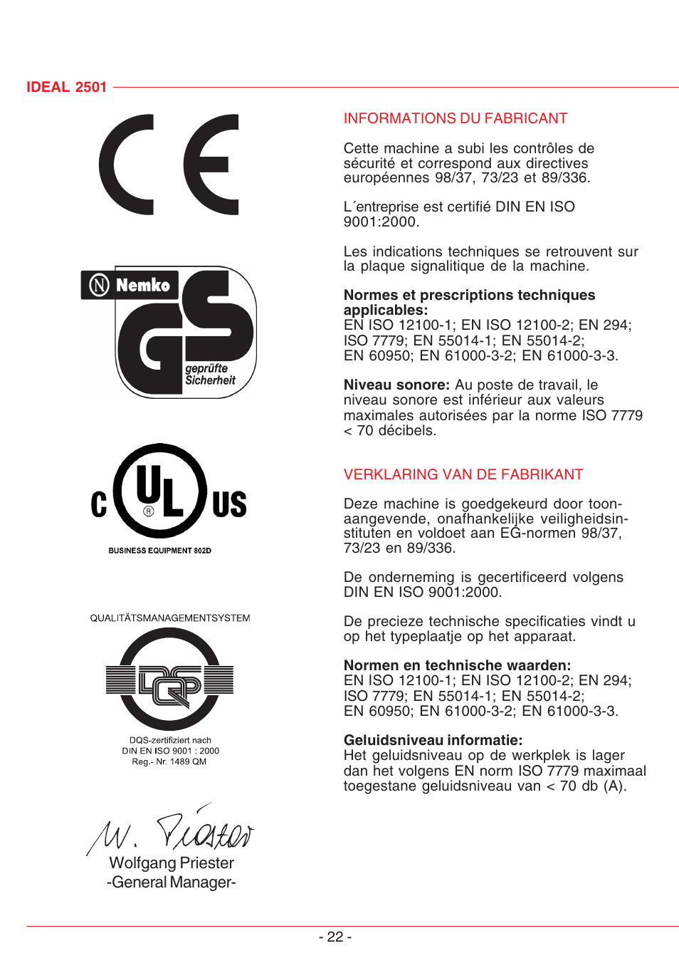 MBM Corporation IDEAL 2501 User Manual | Page 22 / 24
