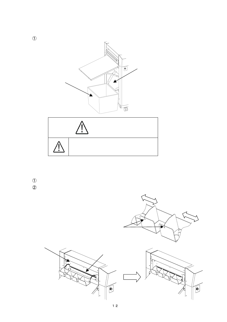 3) waste box setting, 4) how to attach the business card stacker, Caution | Power it off. otherwise, Injury could occur | MBM Corporation AEROCUT User Manual | Page 13 / 42