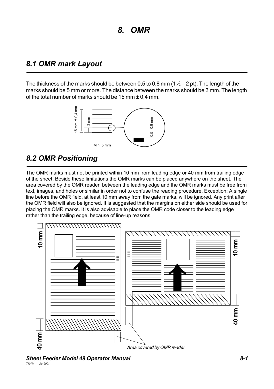 1 omr mark layout, 2 omr positioning | MBM Corporation 49 User Manual | Page 24 / 26