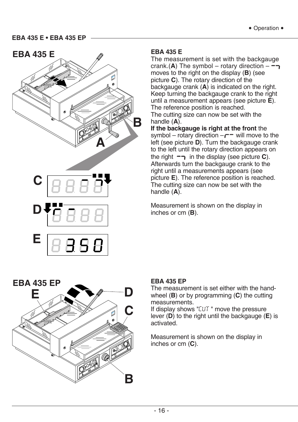 Ab c d e, Bd e | MBM Corporation EBA 435 E User Manual | Page 16 / 48
