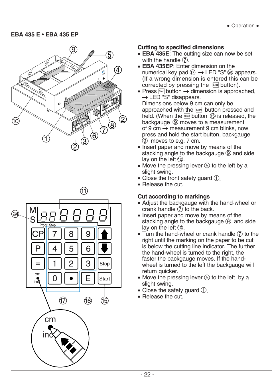 Cm inch | MBM Corporation EBA 435 E User Manual | Page 22 / 48