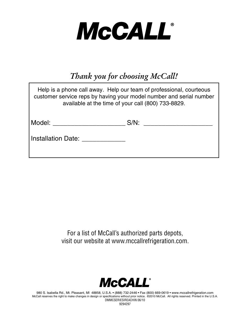 McCall MCCR1-G User Manual | Page 28 / 28