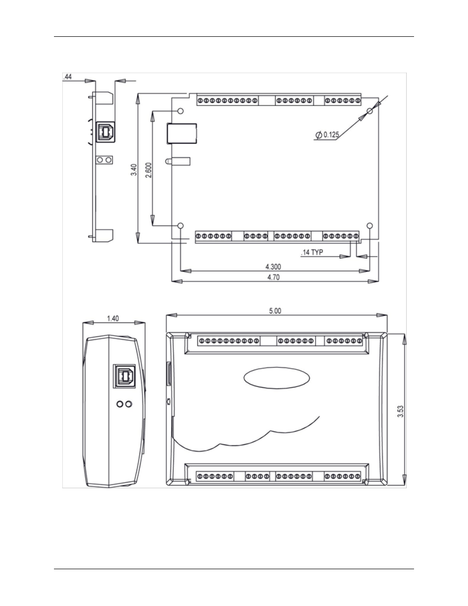 Mechanical drawings | Measurement Computing USB-2408 Series User Manual | Page 20 / 34