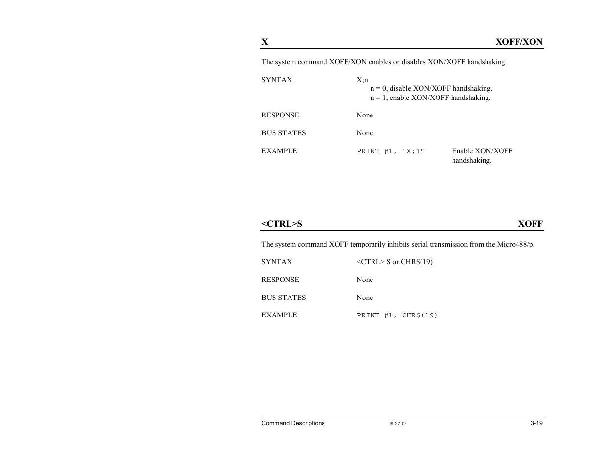 X - xoff/xon, Ctrl>s - xoff | Measurement Computing Micro488/p User Manual | Page 37 / 44
