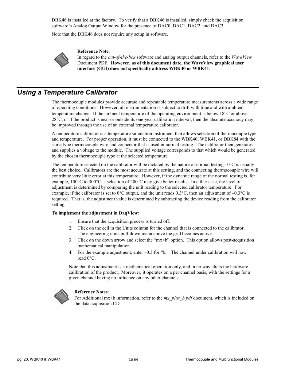Using a temperature calibrator, Using a temperature calibrator …… 20 | Measurement Computing WBK Options User Manual | Page 189 / 216