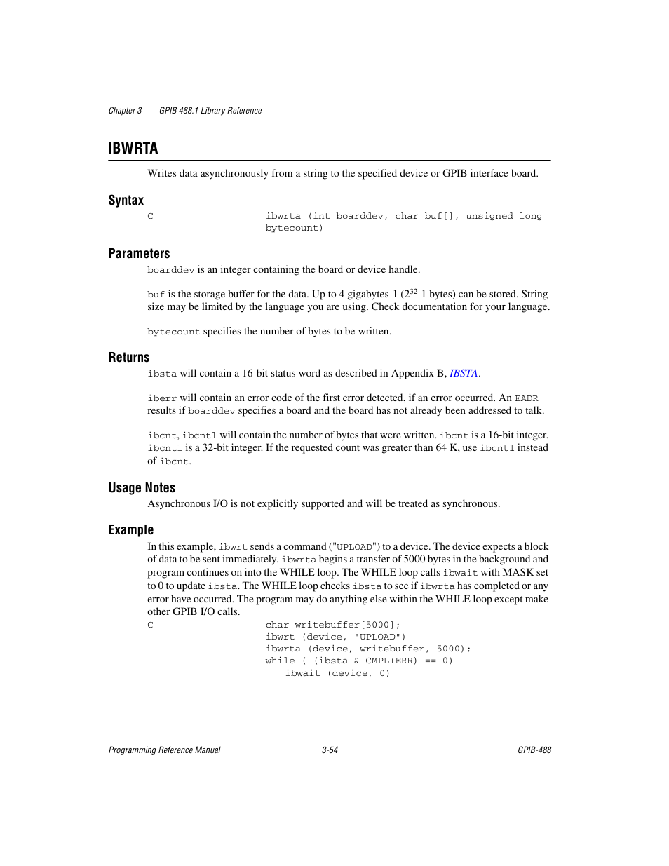 Ibwrta, Ibwrta -54 | Measurement Computing GPIB-488 User Manual | Page 67 / 116