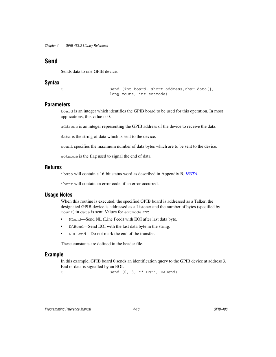 Send, Send -18 | Measurement Computing GPIB-488 User Manual | Page 86 / 116