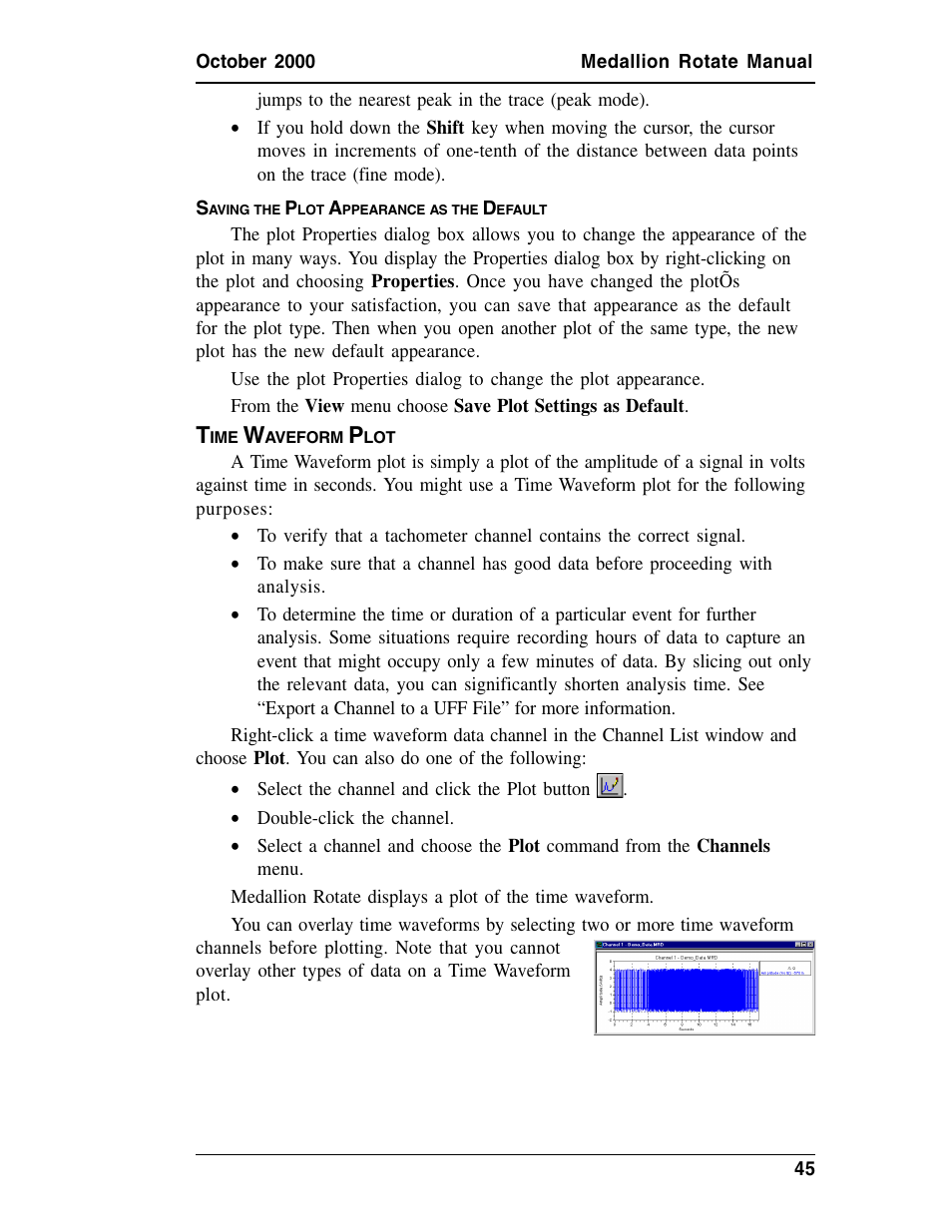 Saving the plot appearance as the default, Time waveform plot, Aving | Ppearance, Efault, Aveform | Measurement Computing Medallion Rotate rev.2.3 User Manual | Page 45 / 52