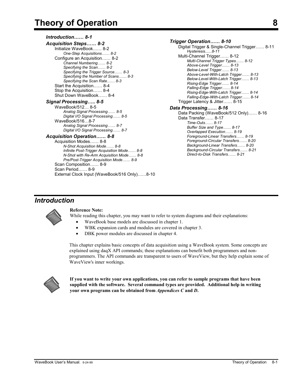 Chapter 8 theory of operation, Introduction, Theory of operation 8 | Measurement Computing WaveBook rev.3.0 User Manual | Page 135 / 236