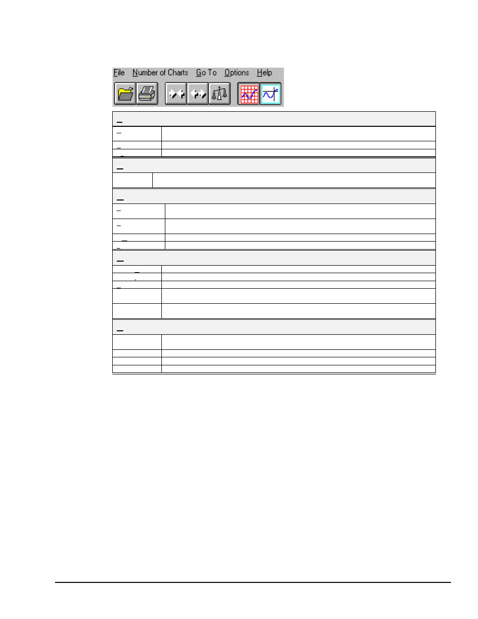 Postview menu items, File, Number of charts | Go to, Options, Help | Measurement Computing TempBook rev.3.0 User Manual | Page 27 / 166
