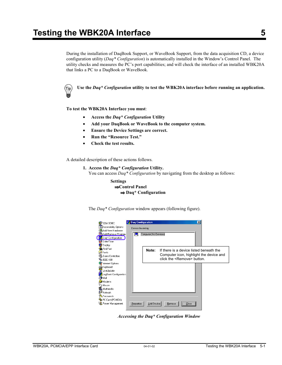 Ch 5 - testing the wbk20a interface, Ch 5 - testing the wbk20a interface …… 5-1, Ch 7 – specifications …… 7-1 | Apter 5, Testing the wbk20a interface, Testing the wbk20a interface 5 | Measurement Computing WBK20A User Manual | Page 29 / 38