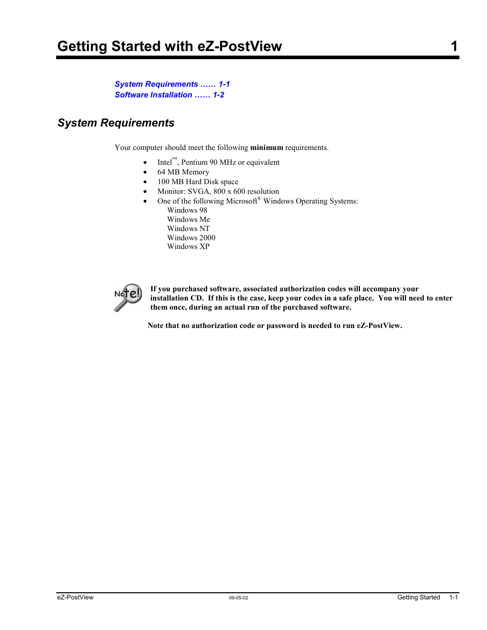 1 - getting started with ez-postview, System requirements, Ch 1 – getting started with ez-postview | System requirements …… 1-1, Getting started with ez-postview 1 | Measurement Computing eZ-PostView rev.2.0 User Manual | Page 8 / 144