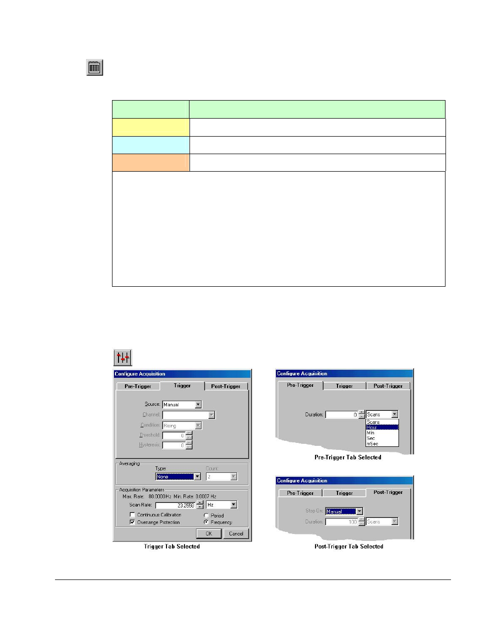 Channel configuration, Acquisition configuration, 4a) channel configuration | 4b) acquisition configuration | Measurement Computing Personal Daq rev.6.0 Quick Start User Manual | Page 9 / 12