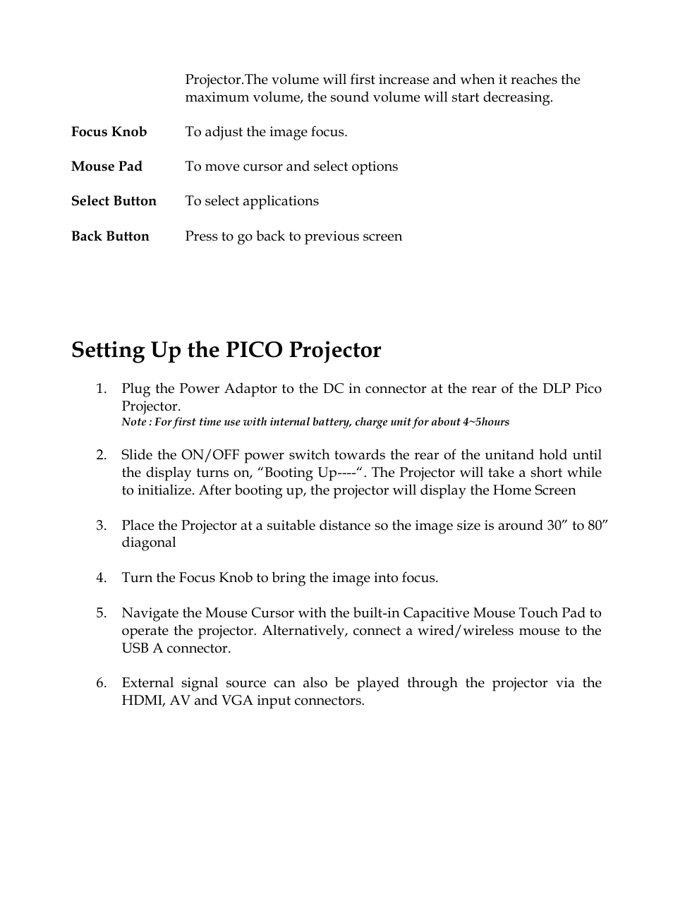 Setting up the pico projector | MEGAPOWER ML131 User Manual | Page 8 / 27