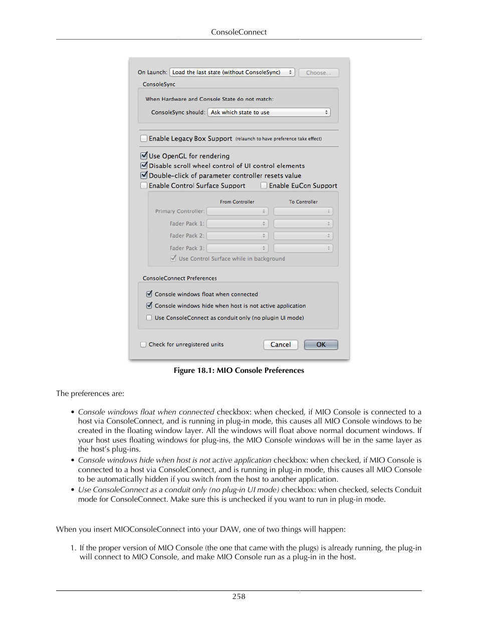 Plug-in mode, Mio console preferences | Metric Halo Mobile I/O User Manual | Page 258 / 371