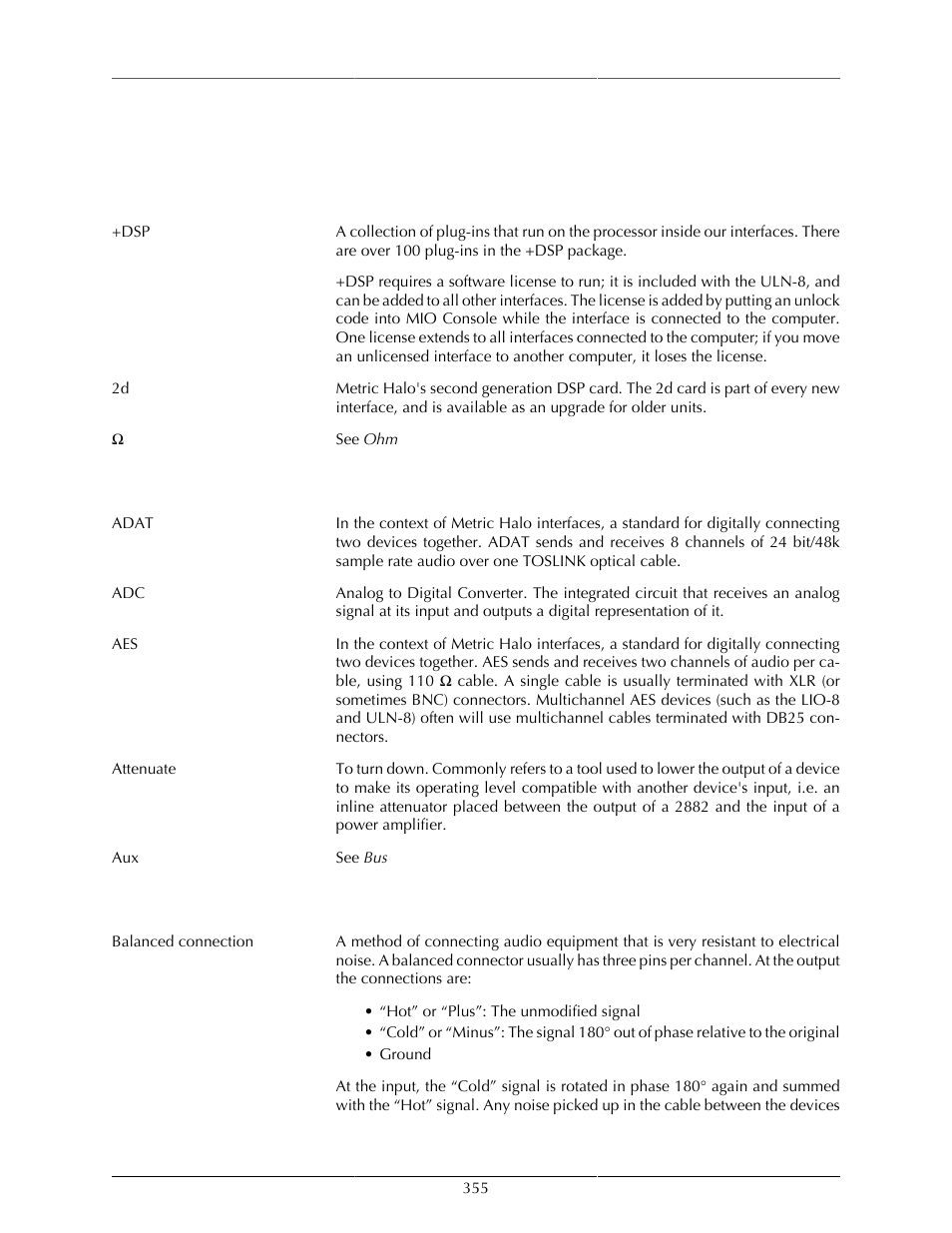 Glossary, Symbols | Metric Halo Mobile I/O User Manual | Page 355 / 371