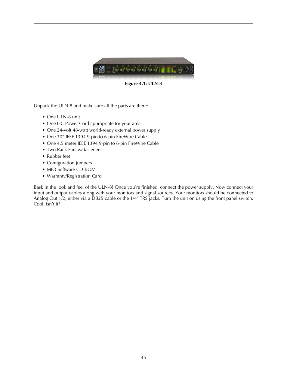 Uln-8 quick start guide, Prepare the unit for use, Uln-8 | Metric Halo Mobile I/O User Manual | Page 45 / 371