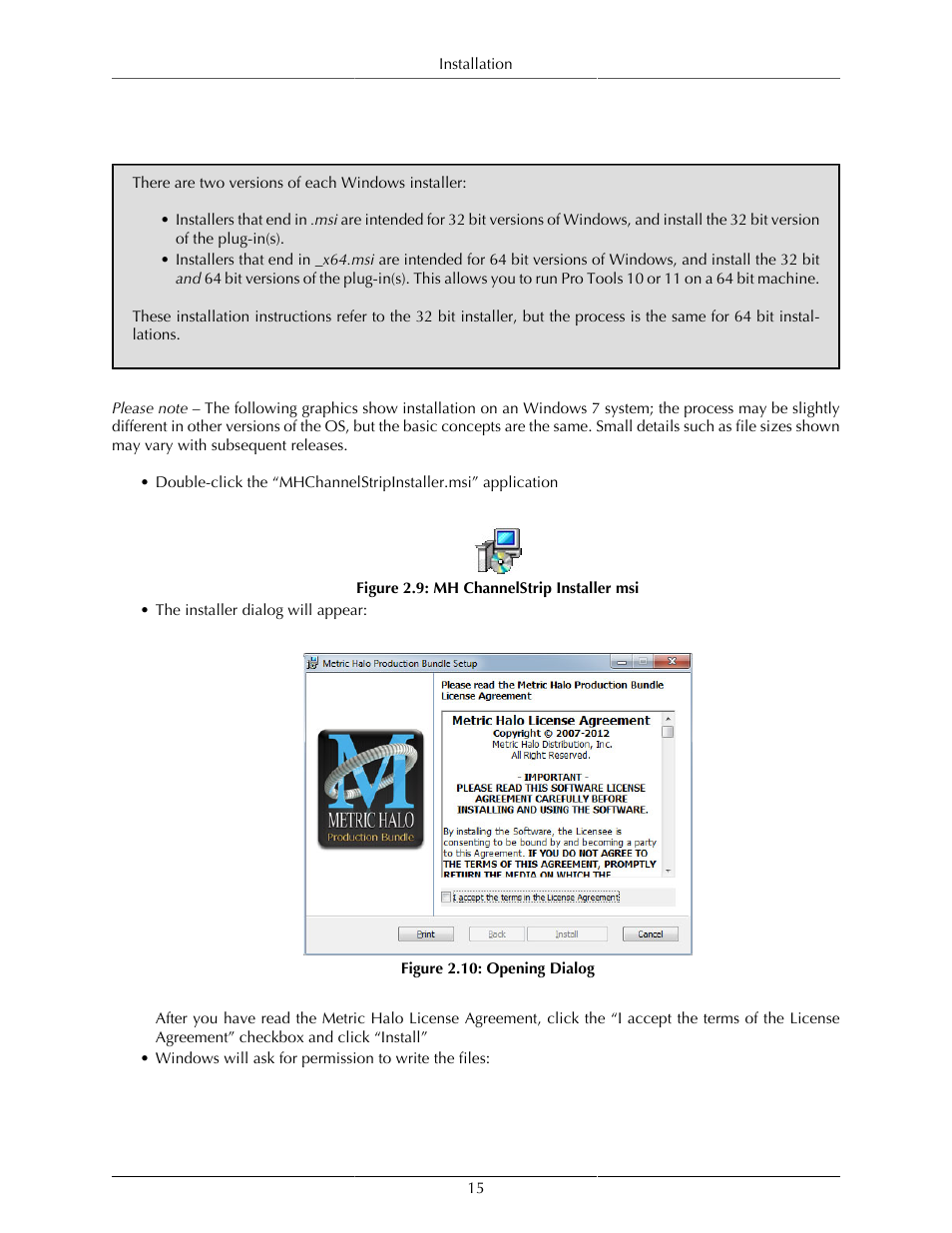 Windows, Mh channelstrip installer msi, 15 2.10. opening dialog | Metric Halo ChannelStrip 3 User Manual | Page 15 / 61