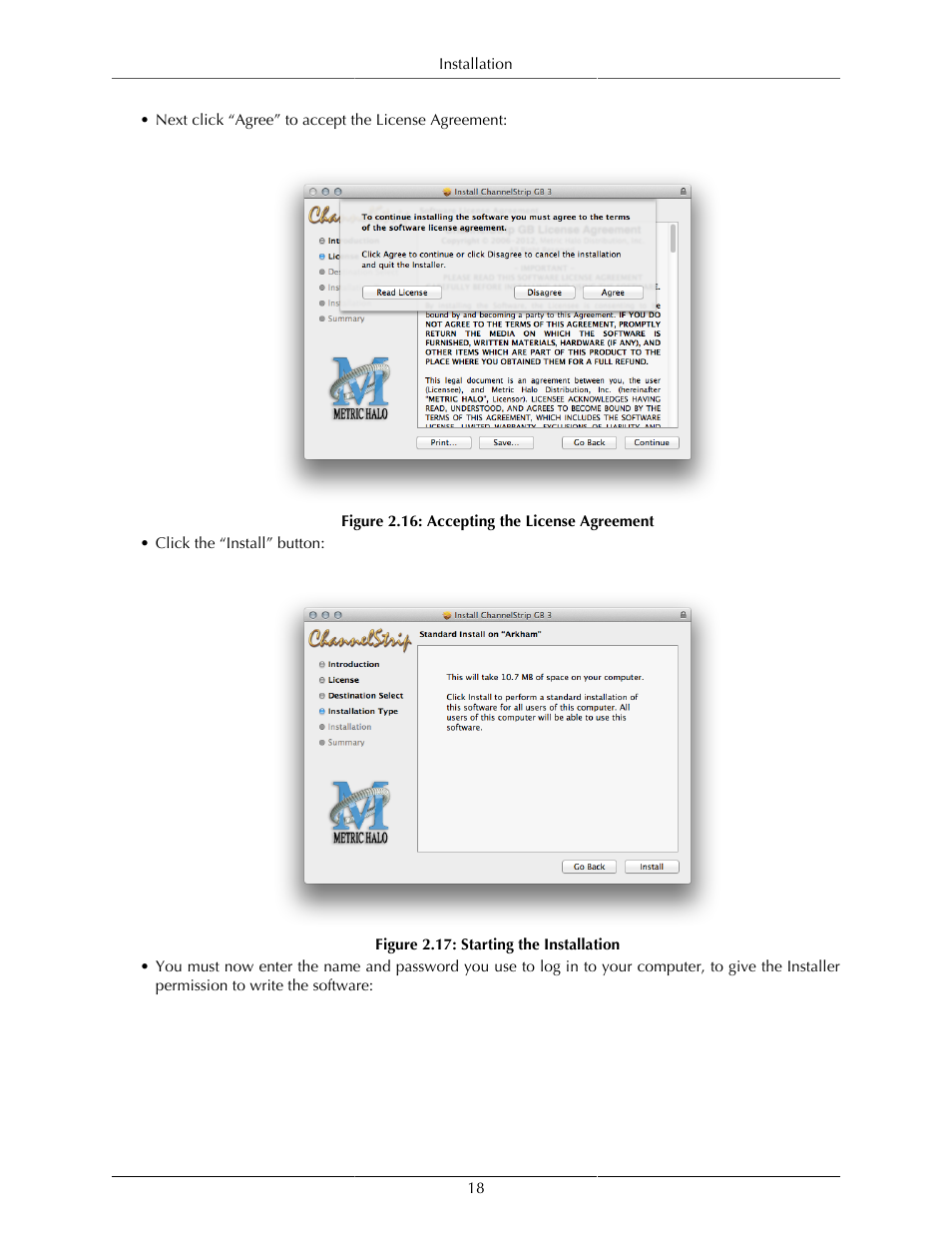 Accepting the license agreement, 18 2.17. starting the installation | Metric Halo ChannelStrip 3 User Manual | Page 18 / 61